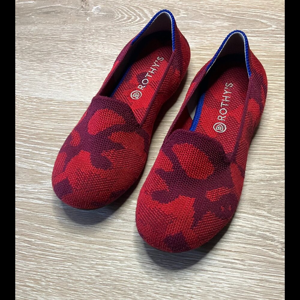 Rothy's Red Camo Ballet slip on Flats Retired Camouflage Print EUC US Size 1
